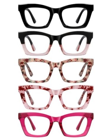 XXZQRYHN Oprah Reading Glasses for Women-5 Pack Blue Light Blocking Square Fashion Readers with Spring Hinge Computer Eyeglasses(Mix1, 1.75x)
