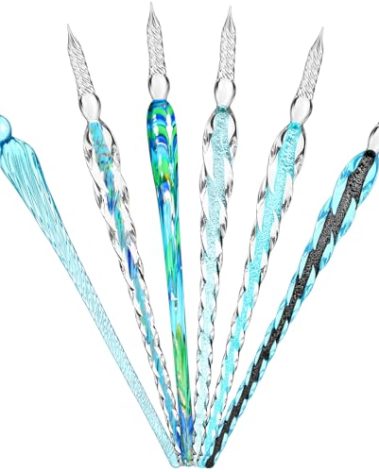 Zonon 6 Pieces Handmade Glass Dip, Crystal Glass Signature Calligraphy Vintage Dip Ink Pen Borosilicate Present Pen for Writing Drawing Decoration(Blue Green Color,Classic Style)