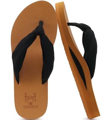 KuaiLu Flip Flops Women Arch Support Yoga Mat Comfortable Summer Beach Walking Thong Cushion Sandals Slip on Outfits Travel Essentials Orthotic Slides Indoor Outdoor Slippers Shoes Black Khaki Size 9