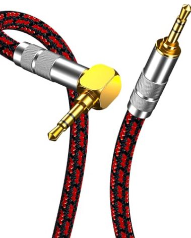 Hagietek 3.5mm Aux Cord, Audiophile Audio Auxiliary Cable 3.5 mm Male to Male Stereo Hi-Fi Sound Braided aux 1/8 Cable for Car Home Stereos Tablets Speakers (Right Angle 3.5mm, 6.5ft)