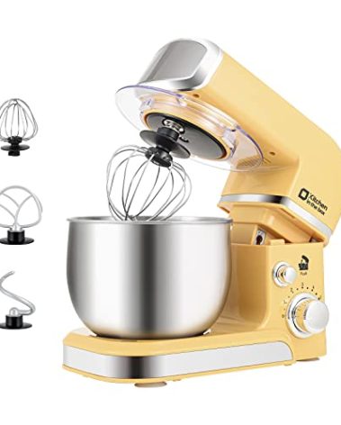 Kitchen in the box Stand Mixer,3.2Qt Small Electric Food Mixer,6 Speeds Portable Lightweight Kitchen Mixer for Daily Use with Egg Whisk,Dough Hook,Flat Beater (Yellow)