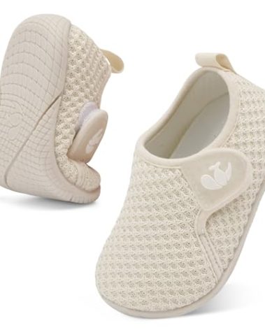FEETCITY Toddler Walking Shoes Barefoot Shoes Baby Slip On Shoe Boys Girls Kids Sport Sneakers Lightweight Tennis Shoe Beige