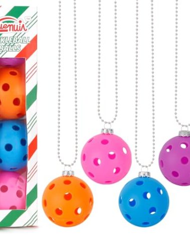 QUEMUIA Christmas Decoration Balls Indoor Pickleball Balls,26 Holes Indoor Pickleballs Pickleball Ornaments for Christmas Tree USAPA Approved,4-Pack High Bounce Pickle Balls (Polychrome)