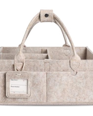 GEMII Diaper Caddy Organizer - Large Baby Caddy Organizer with Handle for Newborn Essentials Boy or Girl (Oatmeal, Large)