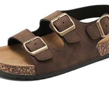 DDXYYDS Sandals For Women With Soft Cork Footbed, Mens Slip On Clog Mules With Adjustable Double Buckle, Open Toe Flat Slide Shoes, Summer Outdoor Back Strap Slipper