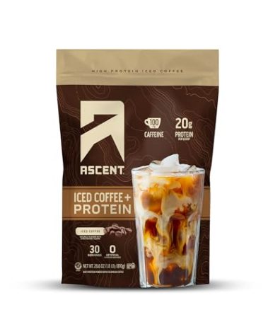 Ascent Iced Coffee Protein Powder - High Protein Coffee Powder, 20 g Protein & 100 mg Caffeine - 30 Servings