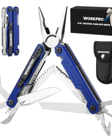 WORKPRO 18-in-1 Multi Tool Pliers, Gifts for Dad, Stainless Steel EDC Multitool with Pocket Knife, 2 Safety Locks, Belt Clip and Oxford Pouch, Multipurpose Utility Multiuse Tool for Outdoor Activities
