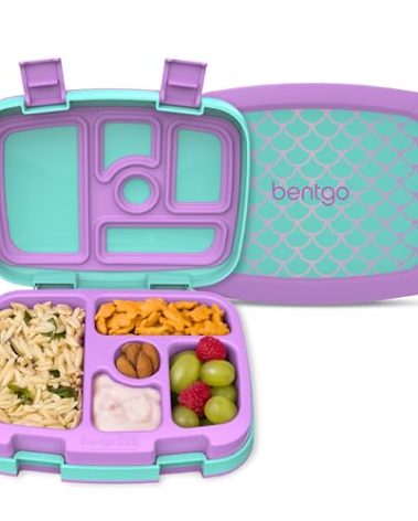 Bentgo Kids Prints Leak-Proof, 5-Compartment Bento-Style Kids Lunch Box - Ideal Portion Sizes for Ages 3-7, Durable, Drop-Proof, Dishwasher Safe, & PFAS & BPA-Free Materials (Mermaid Scales)