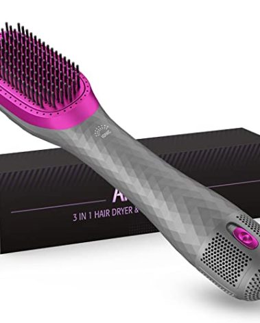 APOKE 3 in 1 Hair Dryer Brush Professional 1200W Powerful Ceramic Tourmaline 3 Heat/2 Speed Settings One Step Hair Dryer and Styler (Gray)