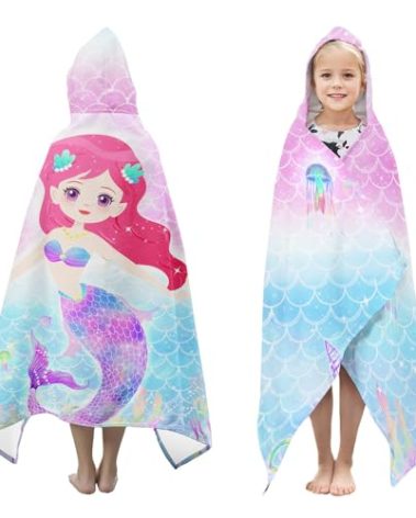 Ritiga Bath Towels for Kids 7-10 Years Old Hooded Beach Bath Swimming Towels for Girls Pink and Blue Dreamy Towel Mermaid Pool Shower Kids Shower Towel 35 * 60