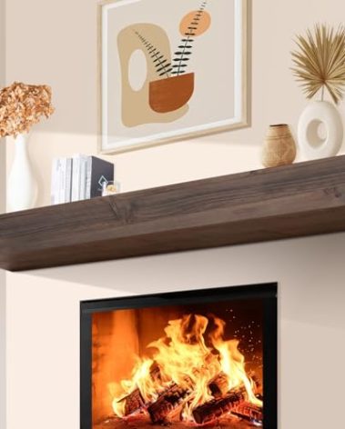 GoCampDirect Fireplace Mantle Shelf - 72×8×5Inch Handcrafted Wall Floating Mantel Shelf for Over Fireplace - Rustic Traditional Wooden Fireplace Mantels with Invisible Heavy Duty Wood Bracket Ebony