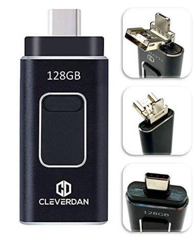 4-in-1 iPhone and Android 128GB Photo Stick USB 3.0 Flash Drive - Compatible with All Your Devices! iPhone iPad Samsung Moto Pixel PC Mac (Easy Backup & External Storage + Certified iOS App) Cleverdan