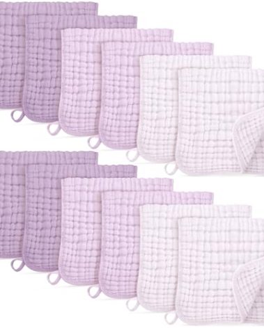 Unnivoll Muslin Burp Cloths for Baby 100% Cotton Burping Cloths for Boys Girls Large 20''X10'' Extra Soft and Absorbent 12 Pack - Gradient Purple