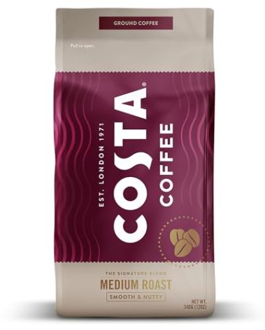 Costa Coffee Ground Coffee, Signature Blend Medium Roast, 12oz each, Rainforest Alliance Certified
