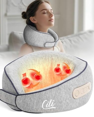 CILI Cordless Neck Massager Pillow with Heat, Shiatsu Neck Massager for Pain Relief Deep Tissue,Heated Massage Pillow for Travel,3 Adjustable Intensity,Gifts for Women Men Mom Dad