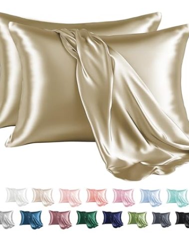MR&HM Satin Pillowcase for Hair and Skin, Silk Satin Pillowcase 2 Pack, Queen Size Pillow Cases Set of 2, Silky Pillow Cover with Envelope Closure (20x30, Golden Bronze)