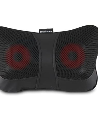 Brookstone Shiatsu Neck and Lumbar Massager, Deep Kneading Massage Pillow with Heat - Neck, Shoulder, Leg, Lumbar Portable Massager, Electric Massage Pillow for Home Office Car