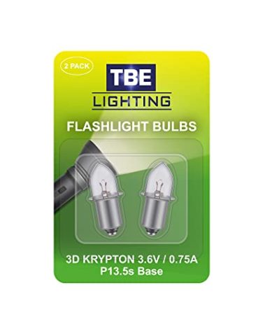 TBE LIGHTING Replacement 3 Volt / 3D 3.6 Volt, 0.75A Bayonet Base P13.5 Krypton Flashlight Bulbs, Pack of 2 Energy efficient Flashlight Krypton Bulbs to fit a Standard 3D Torches