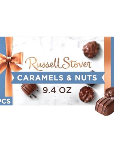 Russell Stover Caramel and Nuts in Milk and Dark Chocolate, Mother's Day Chocolate Gift Box, 9.4 Ounce
