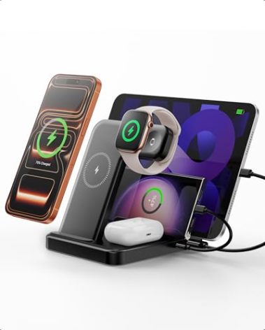 Intoval 5-in-1 Charging Station, for iPhones 17/17 Pro/17 Pro Max and Androids, iPad Pro/Air/Mini, Apple Watch 11/Ultra 3/Ultra 2/Ultra/10/9/8/7/SE, Wireless Charging Dock for Multiple Devices (Black)