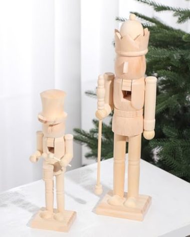 Quzzil 2 Pcs Christmas Nutcracker Ornaments Neutral Nutcracker Figures 10'' 15''Christmas Decor Ornament Soldier Festive Collectible Gift for Table Fireplace Shelf Desktop(Log Color,Wooden)