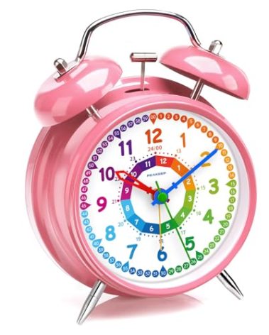 Peakeep Loud Analog Alarm Clock for Kids Learning Telling Time Teaching, 4.5" Twin Bell Alarm Clock Battery Operated for Heavy Sleepers Adults Teenagers Kids