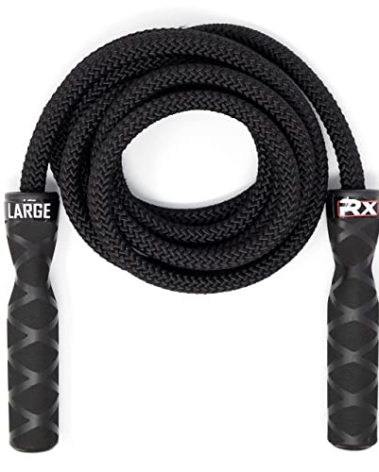Rx Smart Gear Drag Jump Rope w/Non Slip Ergonomic Handles - Weighted Polypropylene Rope for Fitness & Exercise, Cardio Workout | Speed Jumping Rope for Men & Women WOD (Black, Large)