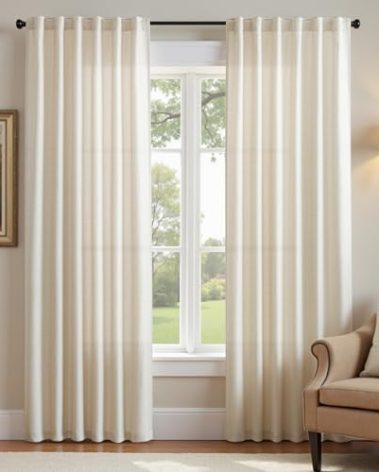 jinchan Curtains for Living Room Bedroom Linen Textured Curtains 84 Inches Long 2 Panels Beige Farmhouse Casual Weave Back Tab Drapes Light Filtering Window Drapes Set Heathered Beige