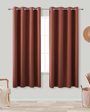 KOUFALL Boho Curtains 2 Panels,Blackout Hippie Rustic Curtains for Living Room Bedroom 63 Inch Length,Terra Cotta Rust Aztec Red