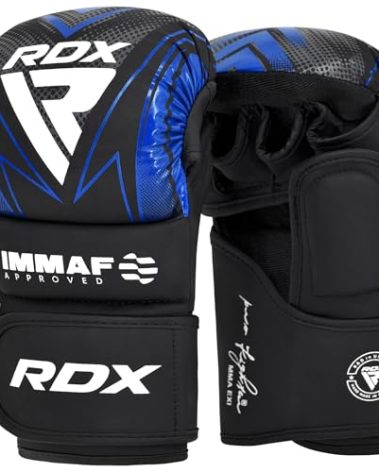 RDX IMMAF Approved Sparring Grappling Gloves, Professional Grade Hybrid Design for Competition Level and Training, Ventilated Open Palm, Adjustable Wrist Straps, Martial Arts Muay Thai, Men Women