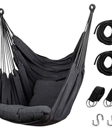 Hommtina Hammock Chair Hanging Rope Swing, Max 300 Lbs Hanging Chair with Pocket & Durability Perfect for Outdoor, Home, Bedroom, Patio, Yard (Pillows NOT Included,Dark Gray)