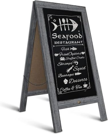 A Frame Chalkboard by HBCY Creations: 40x20 Solid Wood A-Frame Sign Graywash Double-Sided Magnetic Board, Chalkboard Menu Board, for Restaurants, Cafés, Weddings - Heavy Duty Hinges