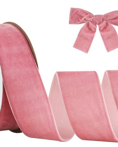 TONIFUL Pink Rose Gold Velvet Ribbon 1-1/2 Inch x 10yds, Vintage Velvet Ribbons, for Christmas Wreath Decoration Handmade Craft Ornaments Gift Wrapping & Bow Making, Valentine's Day Bouquet Packaging