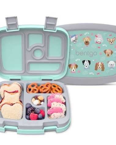 Bentgo Kids Prints Leak-Proof, 5-Compartment Bento-Style Kids Lunch Box - Ideal Portion Sizes for Ages 3-7, Durable, Drop-Proof, Dishwasher Safe, & PFAS & BPA-Free Materials (Puppy Love)