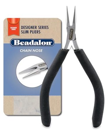 Beadalon Designer Series Slim Chain Nose Pliers, Black Vinyl-Free Grips, Stainless Steel, Box Joint, Double Leaf Springs, 5.75 in