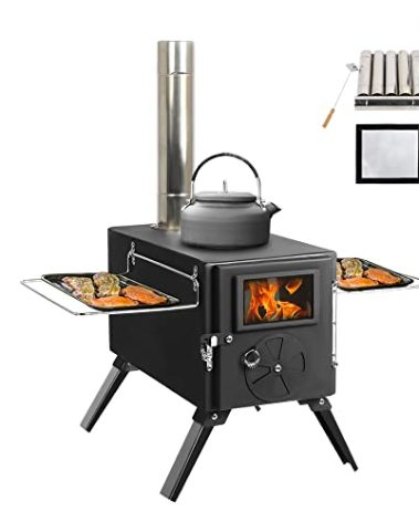 UNDUSLUY Portable Wood Burning Stove for Camping, Stainless Steel Chimney Pipe, Outdoor Heating & Cooking Hot Tent Stove for Hunting, Ice Fishing & Backpacking