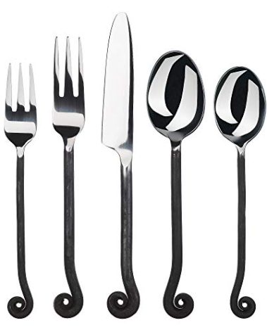 Gourmet Settings 20-Piece Flatware Treble Clef Collection Black Silverware Cutlery Kitchen Sets, Stainless Steel Utensils Knife/Fork/Spoons, Dishwasher Safe (34-350)