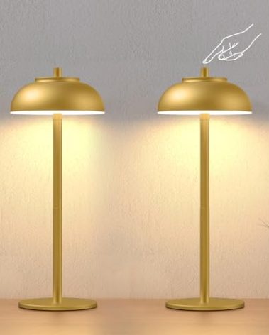 FenFud 2 Pack Led Cordless Table Lamp: Modern Portable Desk Lamp for Indoor/Outdoor Use, 3 Color Dimming Rechargeable Battery Lights for Dining Room, Living Room, Patio, Camping(Gold)