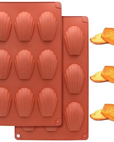 JJYHEHOT 2 PCS Silicone Madeleine Pan, 9 Cavity Madeline Baking Pan, Shell Shaped Cookies Cake Pan