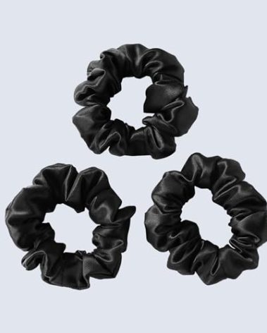 ZIMASILK 100% Mulberry Silk Hair Scrunchies, Best For Women And Girls’ Hair 19 Momme Elastic Hair Bands for Ponytail Holder Gentle And No hurt (3 Pack, Black)