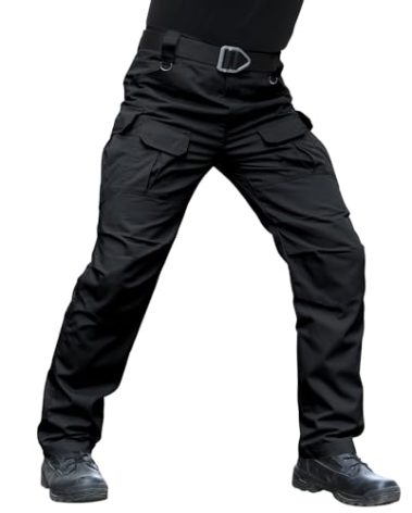 Hiwise Men's Stretch Tactical Pants Water Resistant Ripstop Cargo Pants Outdoor Lightweight EDC Work Hiking Pants (Black, 46WX32L)
