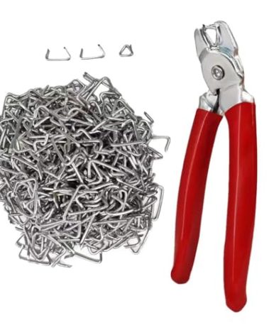 DAYSLIVES Hog Ring Pliers Angled & 500 Galvanized Hog Rings, Professional Upholstery Installation Kit