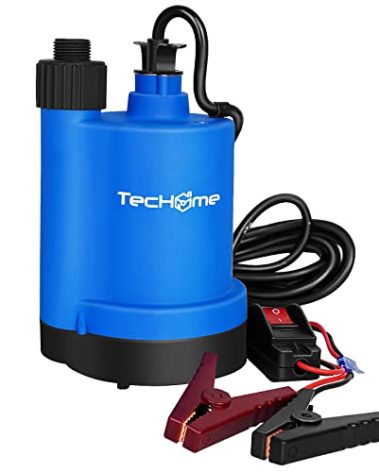 TecHome 12v Pump，1500GPH Water Transfer Pump Sump Pump Submersible Water Pump, With 20 Feet Power Cord.