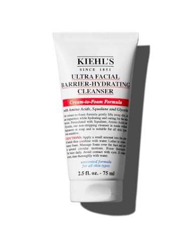 Kiehl's Ultra Facial Barrier-Hydrating Cleanser, Cream-To-Foam Non-Stripping Daily Face Wash For All Skin Types, Including Sensitive - 2.5 Fl Oz