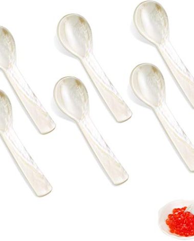 Caviar Spoons Mother of Pearl Mop Spoons with Hand Craft W Round Handle for Caviar, Egg, Ice Cream, Salt, Coffee Serving, Restaurant Serving Set(6 Pieces,3.55 Inch)
