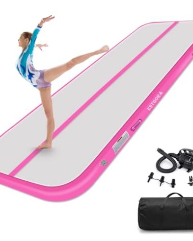 Estgora Air Tumbling Mat Gymnastics Mat, Inflatable Tumble Track 20ft 16ft 13ft 10ft For kids Home Use Gym Cheerleading with Electric Pump