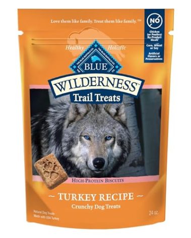 Blue Buffalo Wilderness Trail Treats High Protein Grain Free Dog Biscuits Crunchy Dog Treats, Turkey Recipe, 24-oz Bag