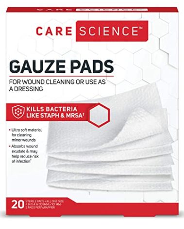 Care Science Gauze Pads, 20 ct, Large, 4 X 4 | for Wound Cleaning or Use as a Dressing