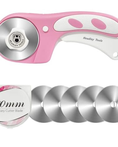 Headley Tools Rotary Cutter 60mm Upgraded with Bearing Design for Smoother and deeper cutting, Ergonomic Handle Rolling Cutter with Safety Lock for Fabric, Fabric, Leather, Crafting, Sewing, Pink