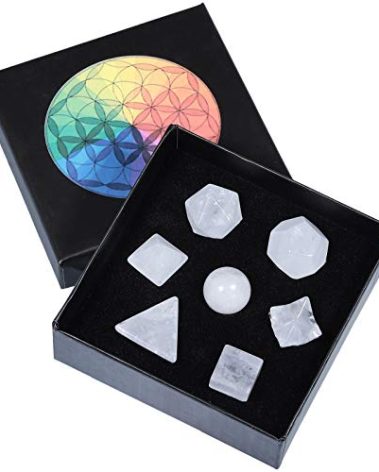 Amogeeli Crystal Platonic Solids Sacred Geometry Set, Healing Stone Gift Kit with Merbaka Star, Rock Crystal